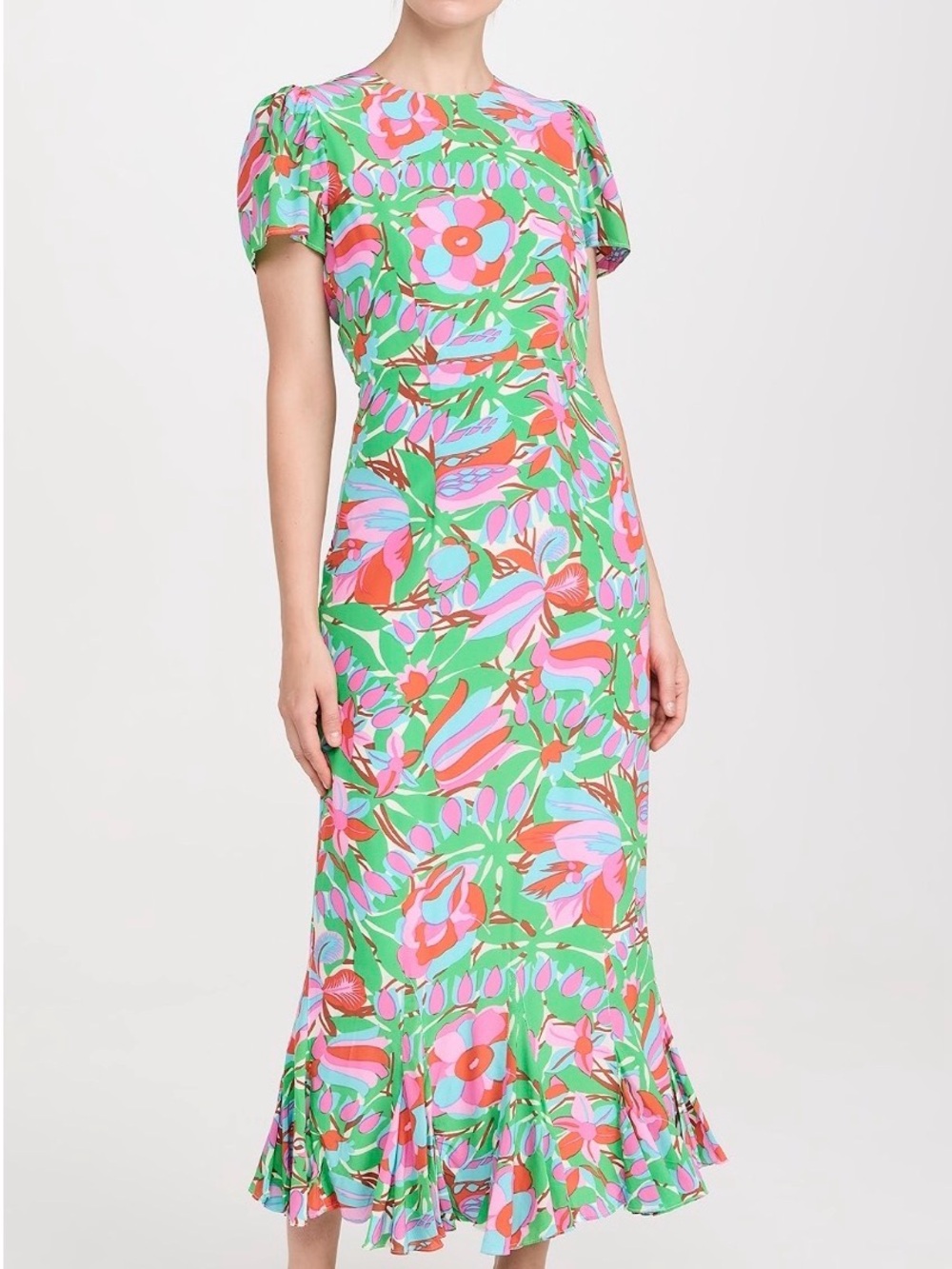 RHODE Lulani Dress Midi with Puff Sleeves, Size 2, NWT